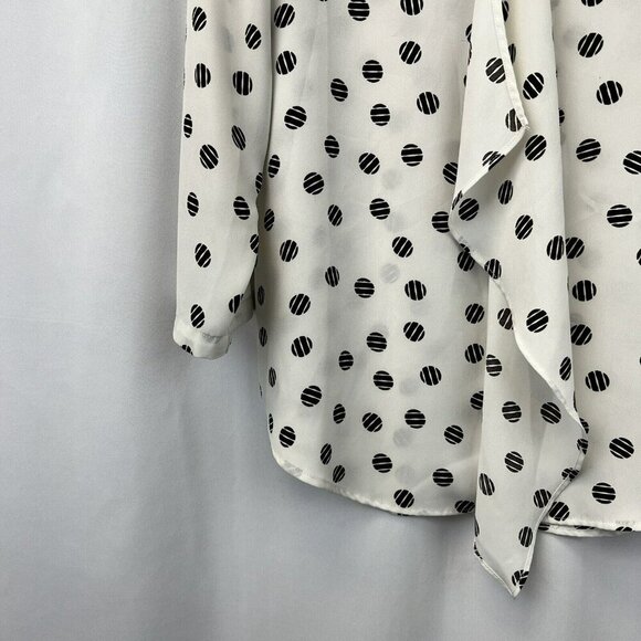 Van Heusen Key Hole 3/4 Sleeve Ruffle Blouse Ivory/Black Dotted Womens Medium - Picture 5 of 9